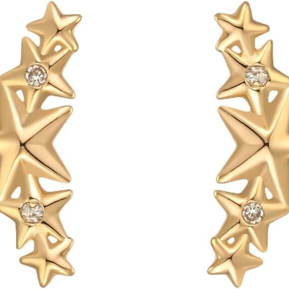 Women Moon and Star Earrings Gold Stud 14K Gold Plated Small Simple Hypoallergen - Picture 1 of 5